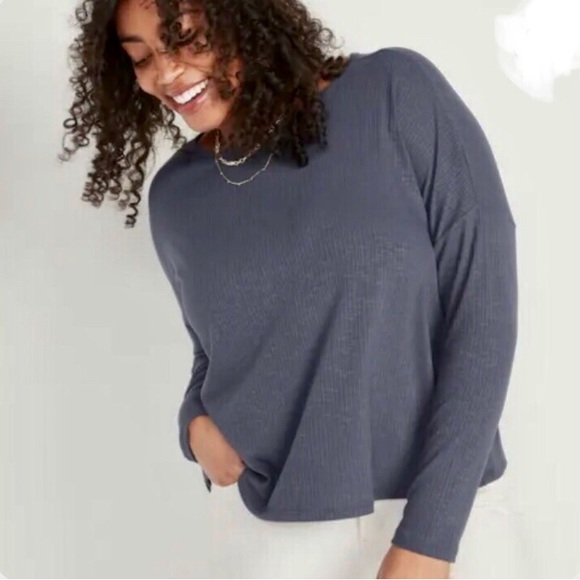 NWT OLD NAVY Luxe Blue Slub Knit Ribbed Long Sleeved Shirt Size XL - Picture 5 of 5